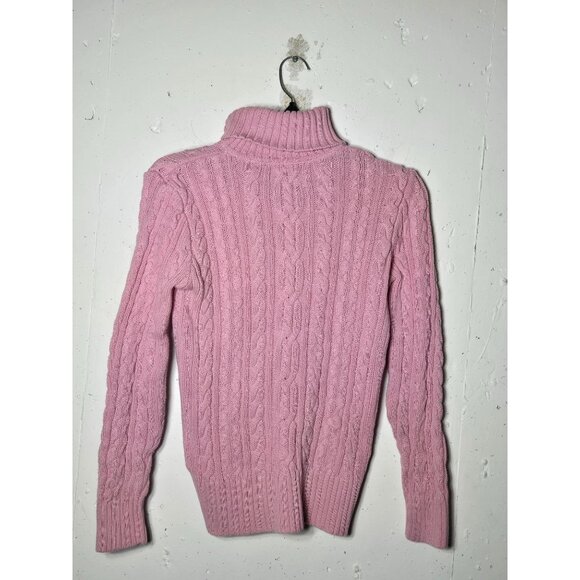 Vintage Ralph Lauren Womens Pink Quarter Zip Turtleneck Fisherman Sweater Medium - Picture 2 of 8